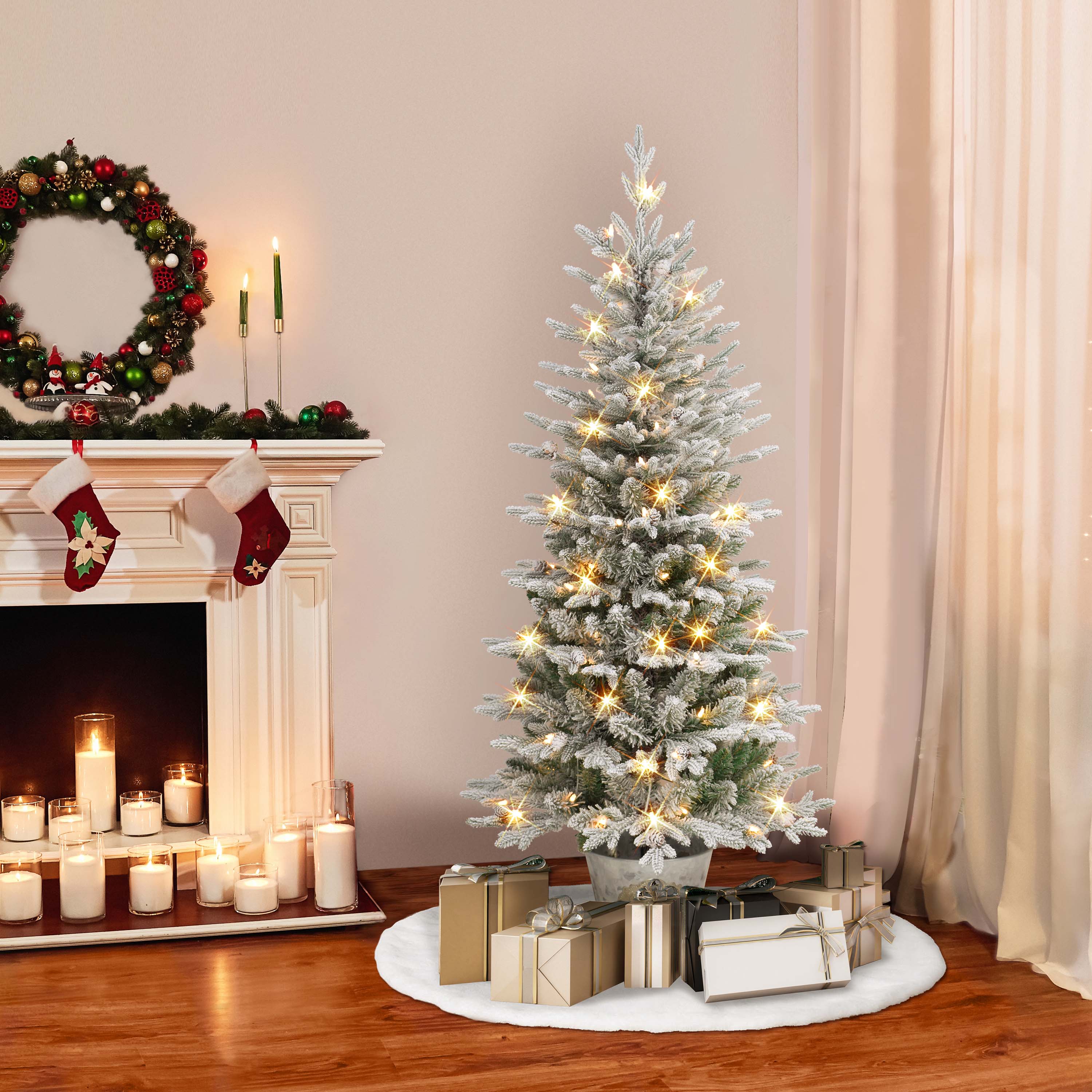 6ft Pre-lit Potted Flocked Tree